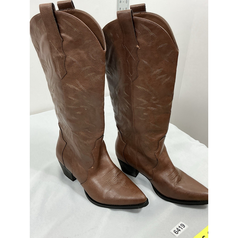 Womans Pb3 Pre Rolida Pullon Knee High Western Boots 9.5 Brown Block Heel